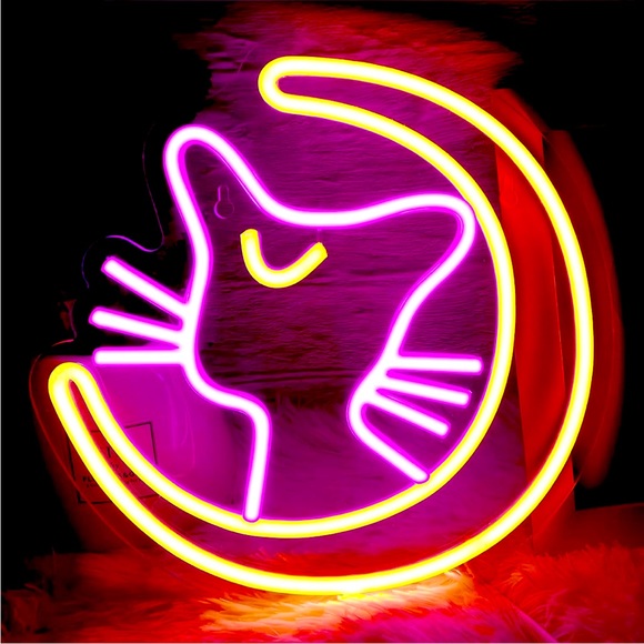 Sailor Moon Luna Kitty Cat Anime Cute Cartoon Pink Neon Light Bedroom Dorm Decor - Picture 1 of 5